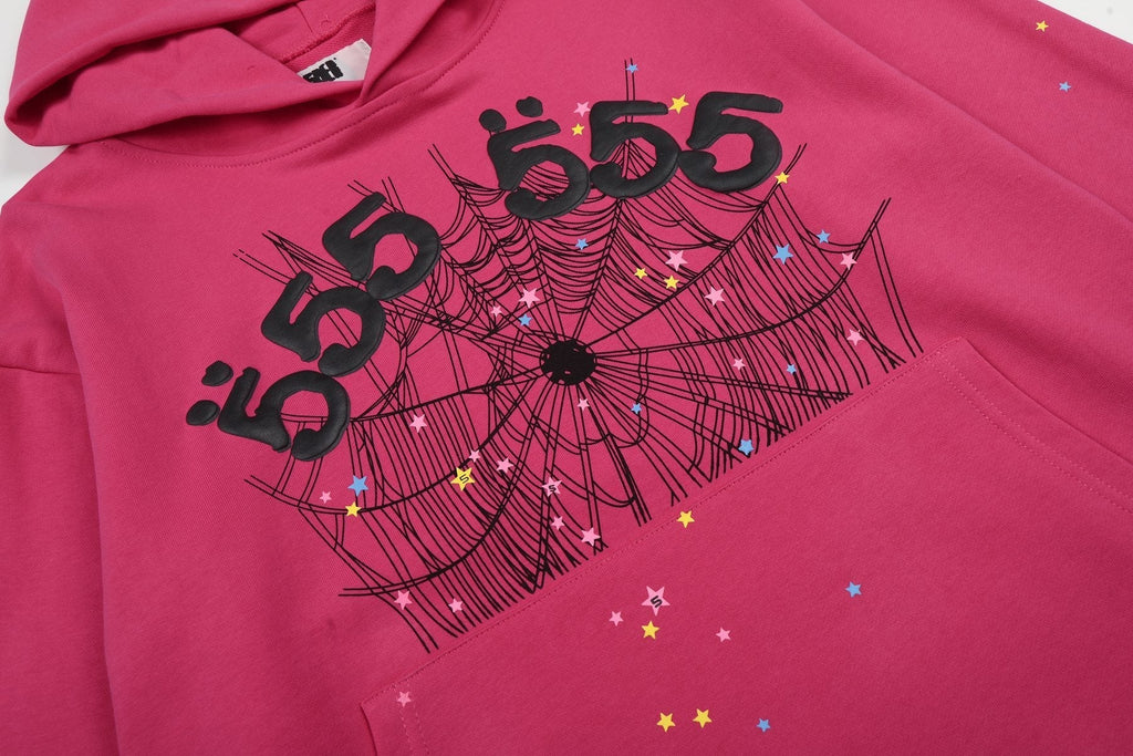 Sp5der Pink Spiderweb Graphic Hoodie & Sweatpants Matching Set ¡ª detail