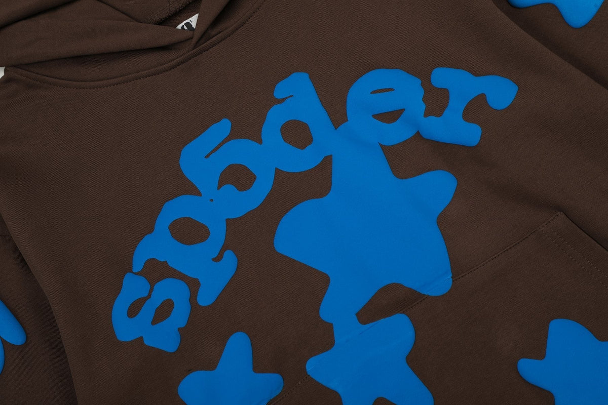 Sp5der Brown Blue Graphic Hoodie & Sweatpants Matching Set ¡ª detail