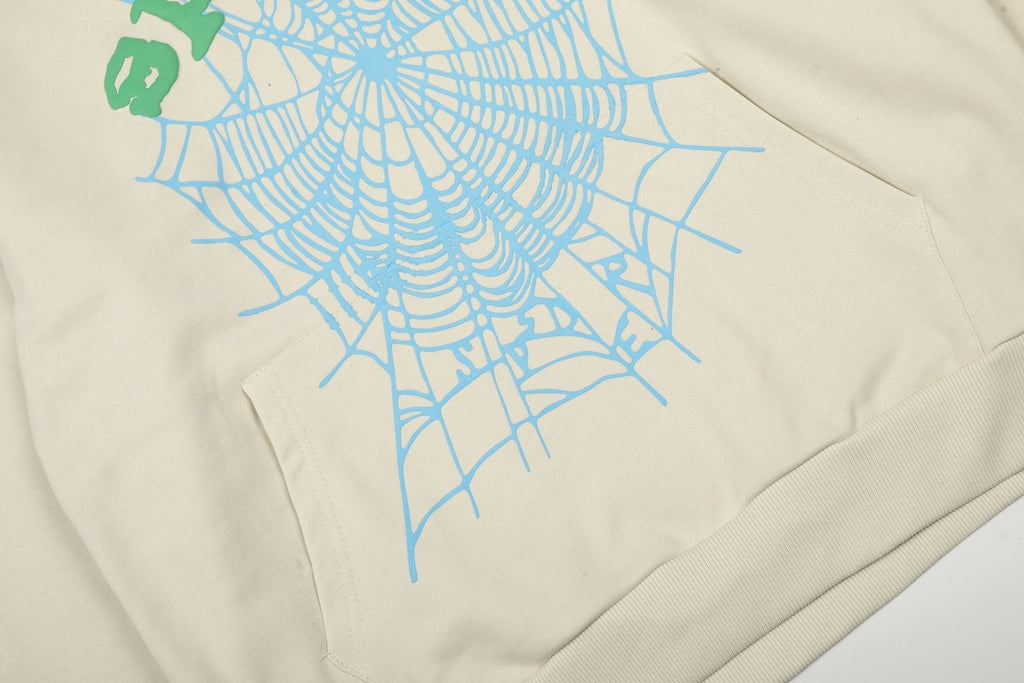 Sp5der Cream Graphic Hoodie & Sweatpants Matching Set ¡ª detail