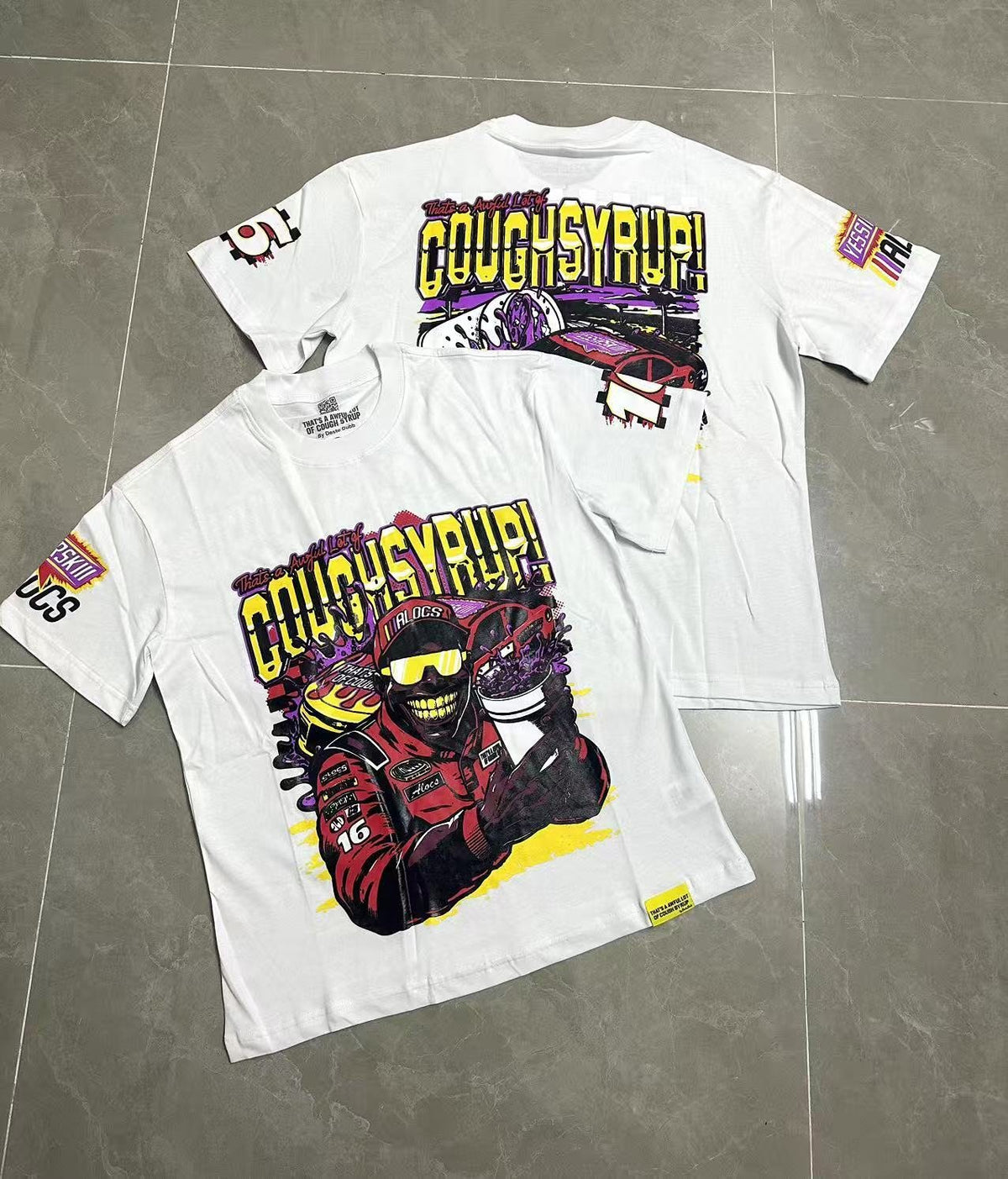THAT'S A AWFUL LOT OF COUGH SYRUP Racing Graphic Short-Sleeve T-Shirt ¡ª context