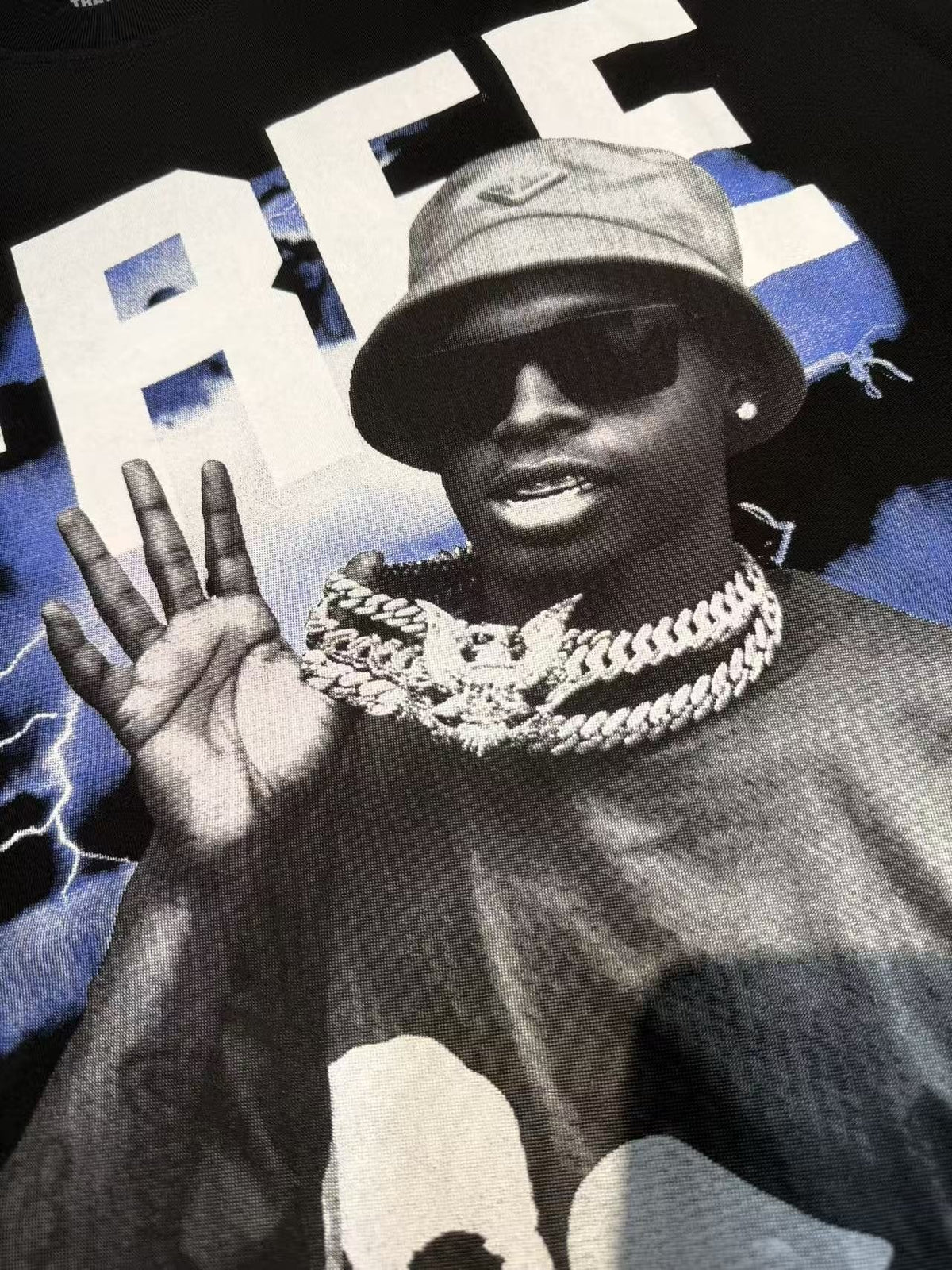THAT'S A AWFUL LOT OF COUGH SYRUP White & Blue Graphic T-Shirt ¡ª fabric_closeup