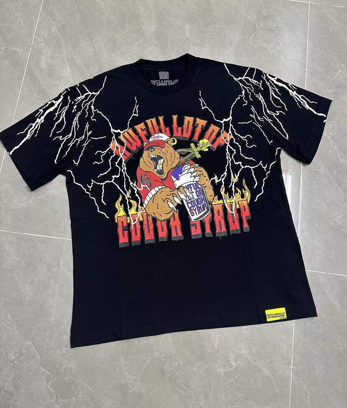THAT'S A AWFUL LOT OF COUGH SYRUP Bear Lightning Graphic T-Shirt ¡ª front