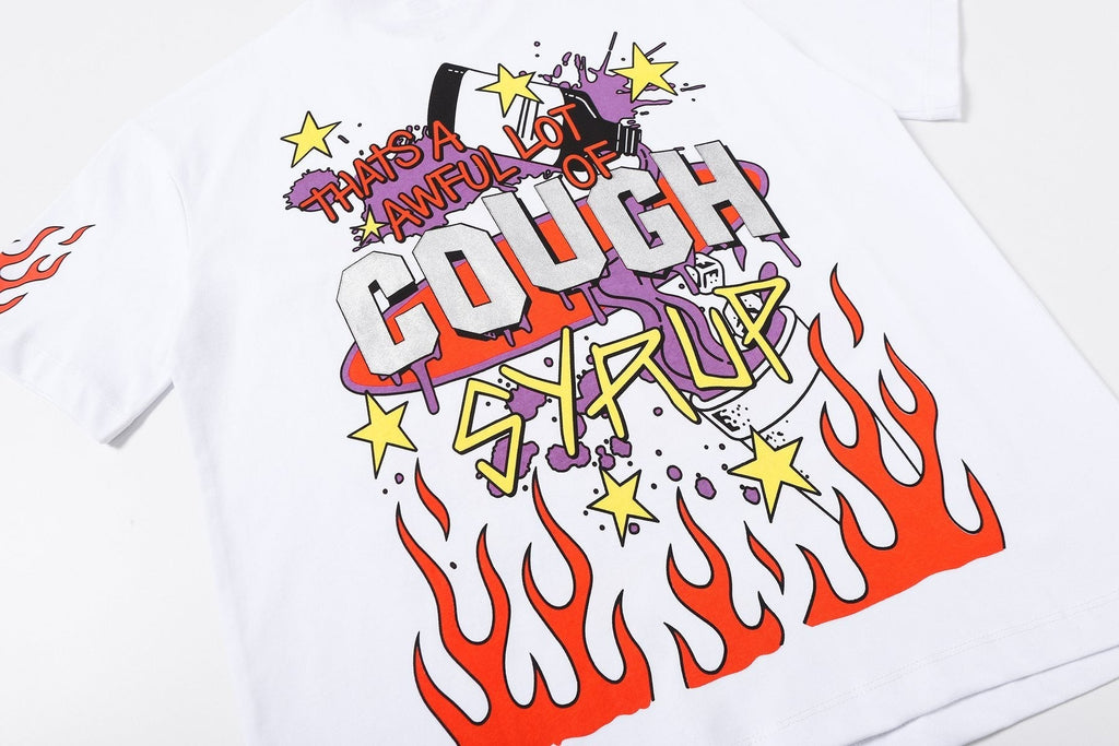 THAT'S A AWFUL LOT OF COUGH SYRUP Flame Graphic Short-Sleeve T-Shirt ¡ª detail
