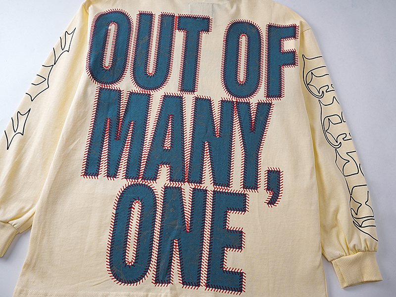 Godspeed Out of Many One Baseball Graphic Long-Sleeve T-Shirt ¡ª detail