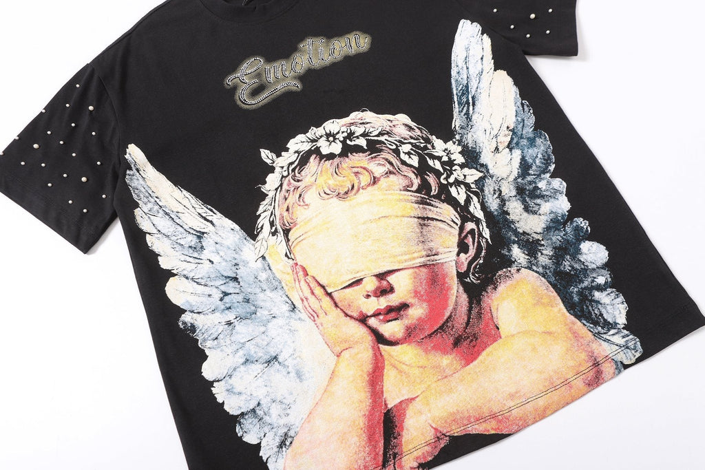 MIXED EMOTION Angel Graphic Pearl-Sleeve T-Shirt ¡ª detail