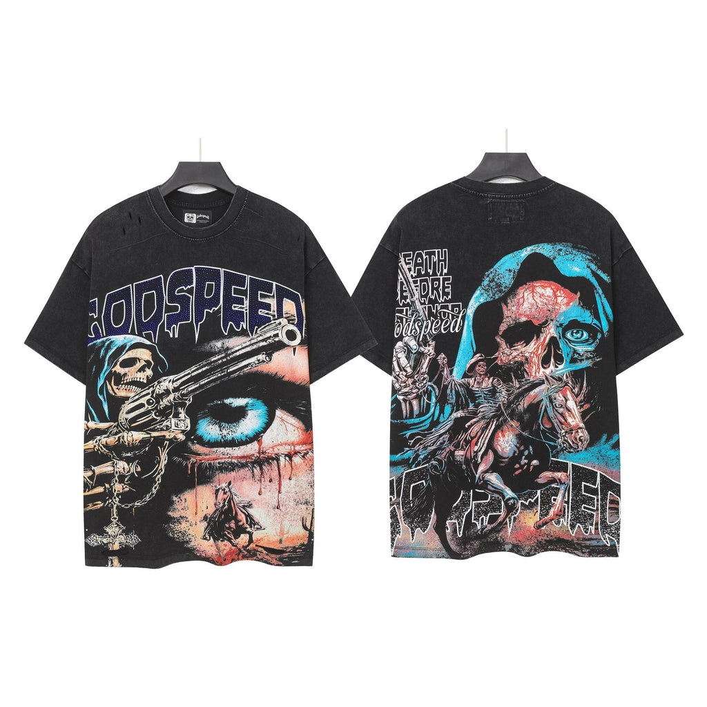Godspeed Distressed Rhinestone Graphic T-Shirt ¡ª context