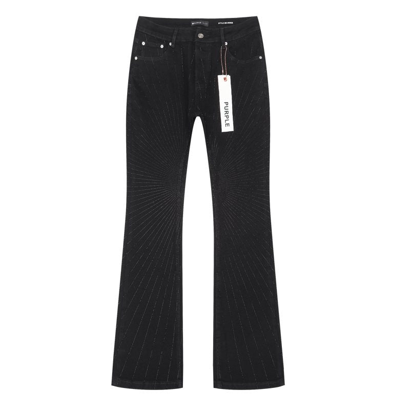 Purple Brand Black Rhinestone Stripe Flared Jeans ¡ª front