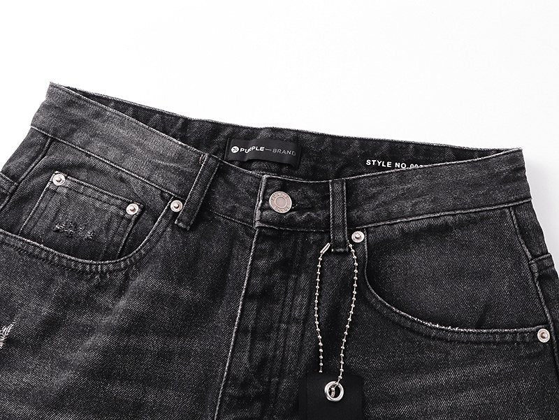 Purple Brand Black Distressed Ripped-Knee Jeans ¡ª detail