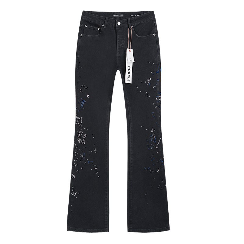 Purple Brand Rhinestone Splatter Black Jeans ¡ª front