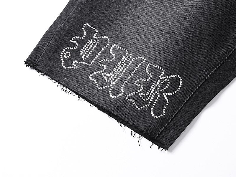 Purple Brand Rhinestone Graphic Denim Shorts ¡ª detail