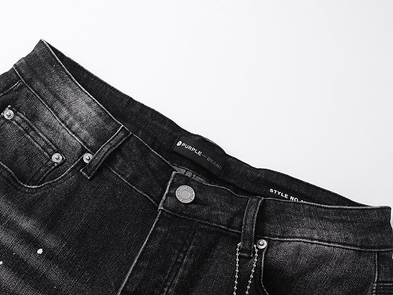 Purple Brand Distressed Paint-Splatter Denim Shorts ¡ª detail