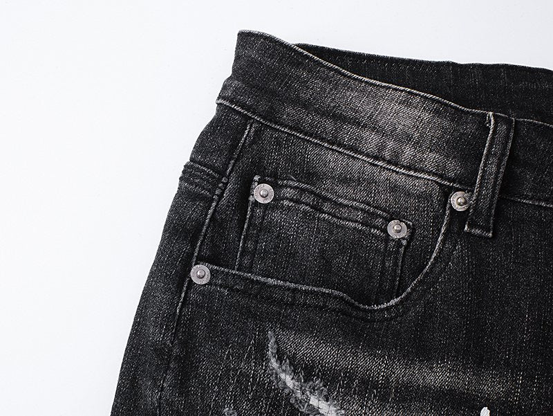 Purple Brand Distressed Paint-Splatter Denim Shorts ¡ª detail