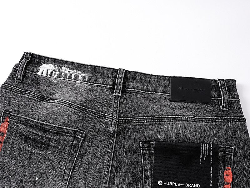 Purple Brand Paint-Splatter Distressed Denim Shorts - Black ¡ª detail
