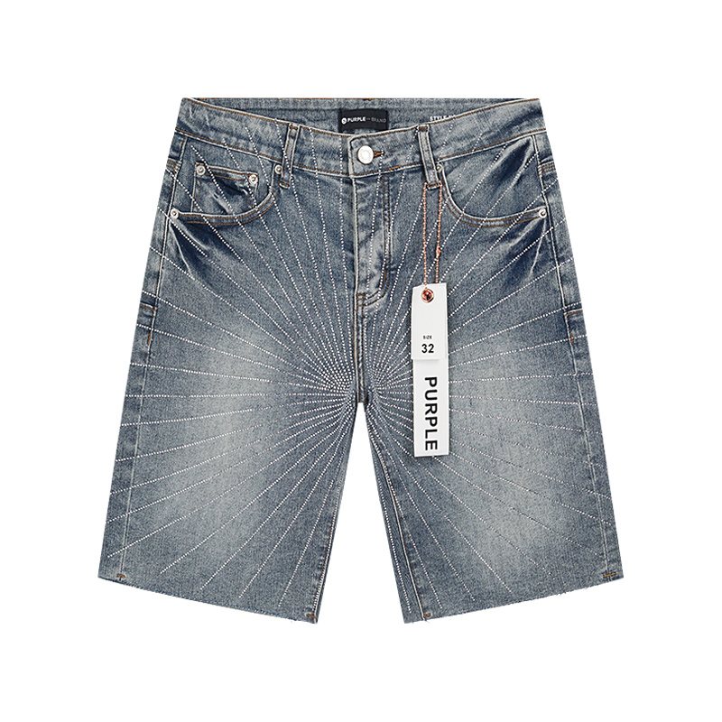 Purple Brand Blue Radiating Stripe Denim Shorts ¡ª hero