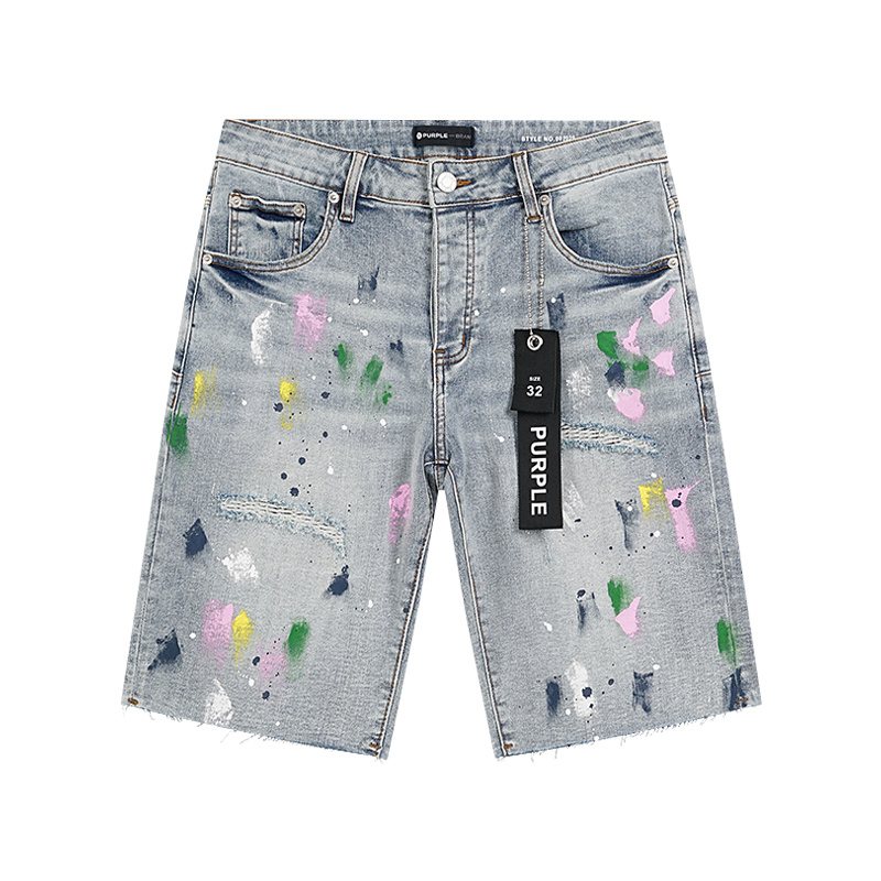 Purple Brand Light Blue Paint-Splatter Denim Shorts ¡ª hero