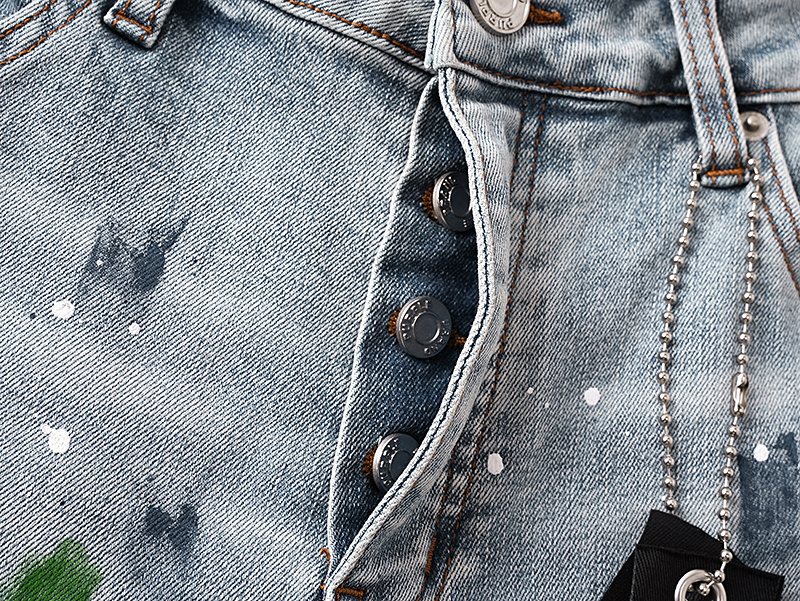 Purple Brand Light Blue Paint-Splatter Denim Shorts ¡ª detail