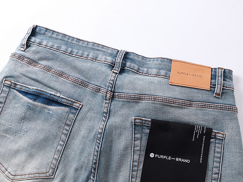 Purple Brand Light Blue Distressed Raw Hem Denim Shorts ¡ª detail