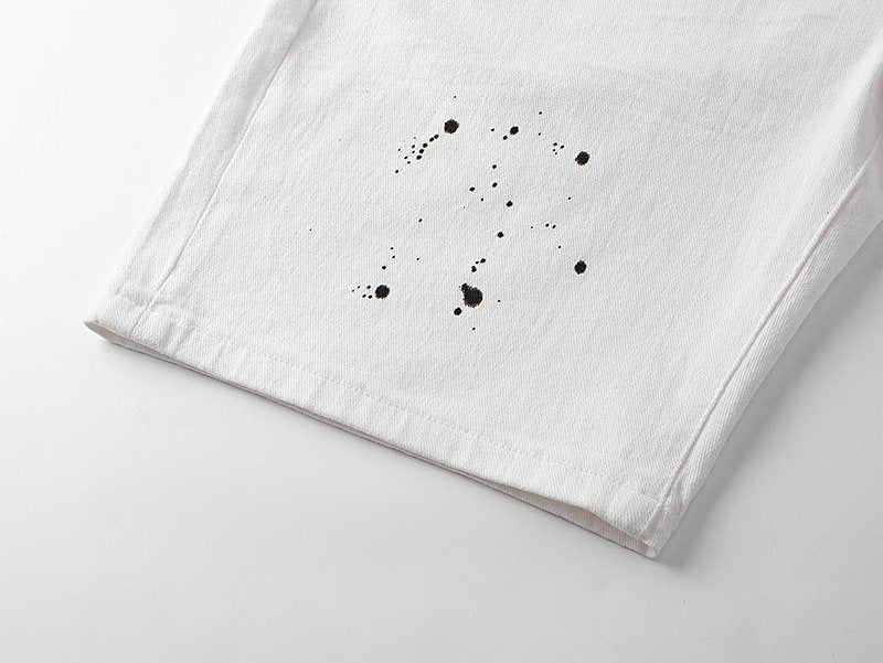 Purple Brand White Paint-Splatter Denim Shorts ¡ª detail