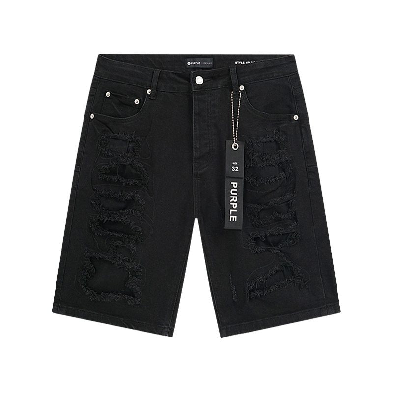 Purple Brand Black Distressed Denim Shorts ¡ª front