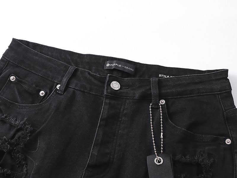 Purple Brand Black Distressed Denim Shorts ¡ª detail