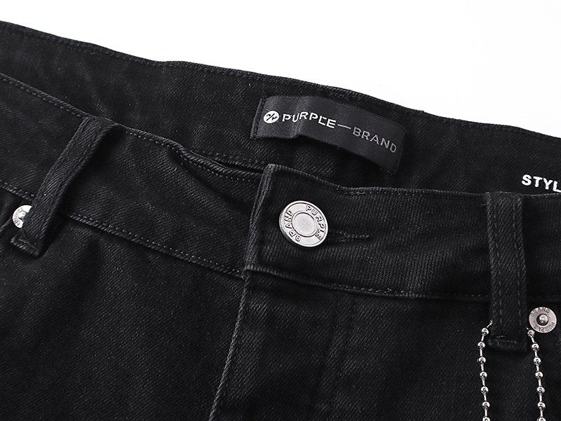 Purple Brand Black Distressed Denim Shorts ¡ª detail