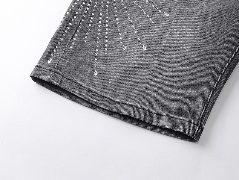 Purple Brand Rhinestone Burst Denim Shorts ¡ª detail