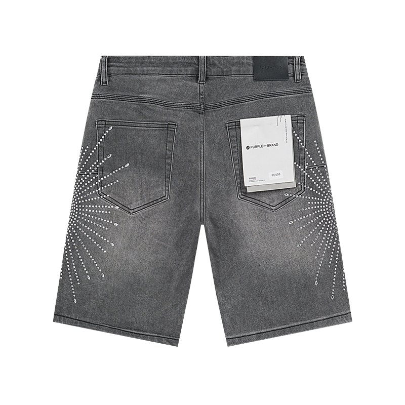 Purple Brand Rhinestone Burst Denim Shorts ¡ª back