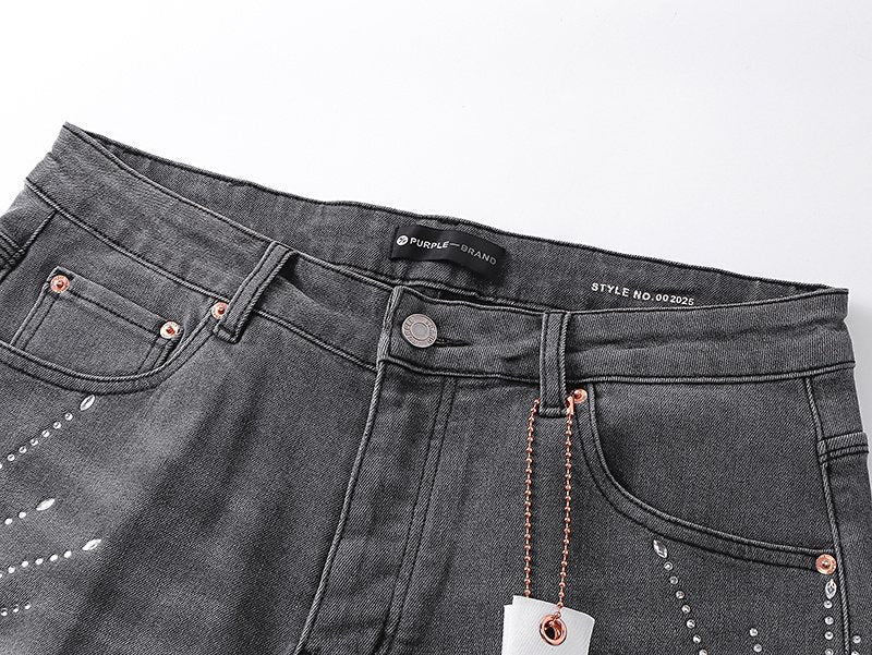 Purple Brand Rhinestone Burst Denim Shorts ¡ª detail