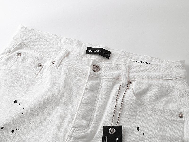 Purple Brand White Paint-Splatter Denim Shorts ¡ª detail