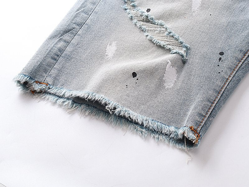Purple Brand Light Blue Distressed Denim Shorts ¡ª detail