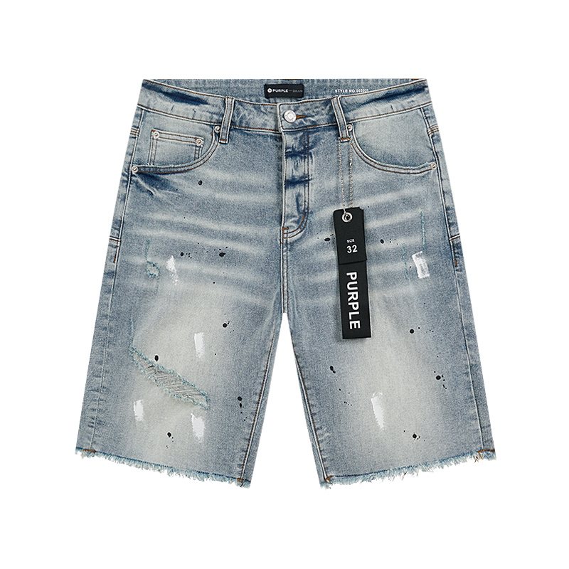 Purple Brand Light Blue Distressed Denim Shorts ¡ª hero
