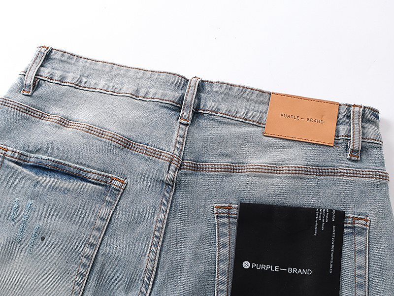 Purple Brand Light Blue Distressed Denim Shorts ¡ª detail