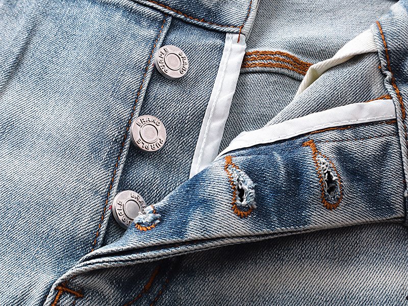 Purple Brand Light Blue Distressed Denim Shorts ¡ª detail