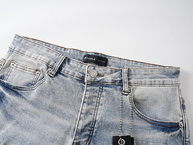 Purple Brand Light Blue Distressed Denim Shorts ¡ª detail