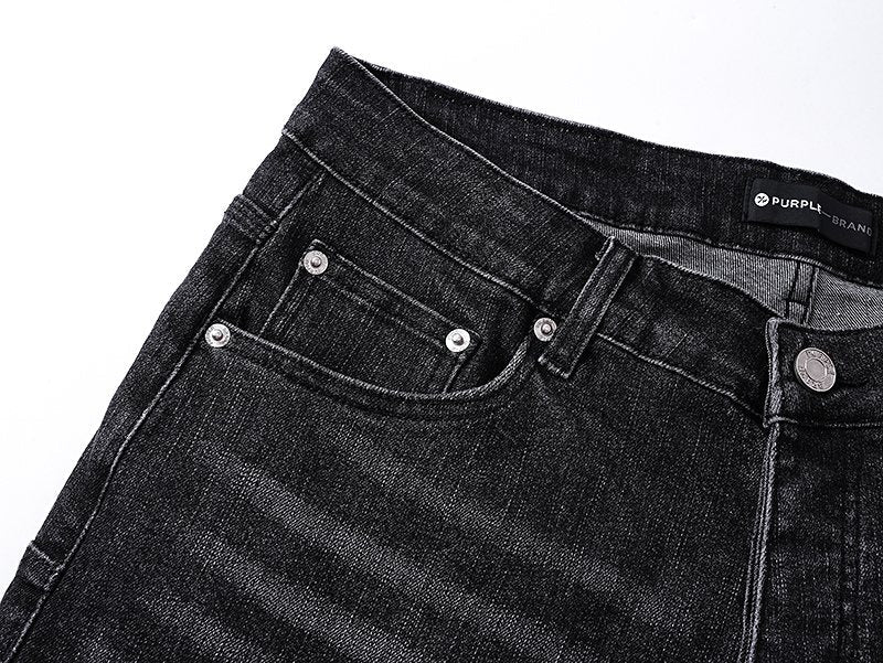 Purple Brand Black Wash Distressed Denim Shorts ¡ª detail