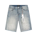 Purple Brand Light Blue Raw Hem Graphic Denim Shorts ¡ª hero