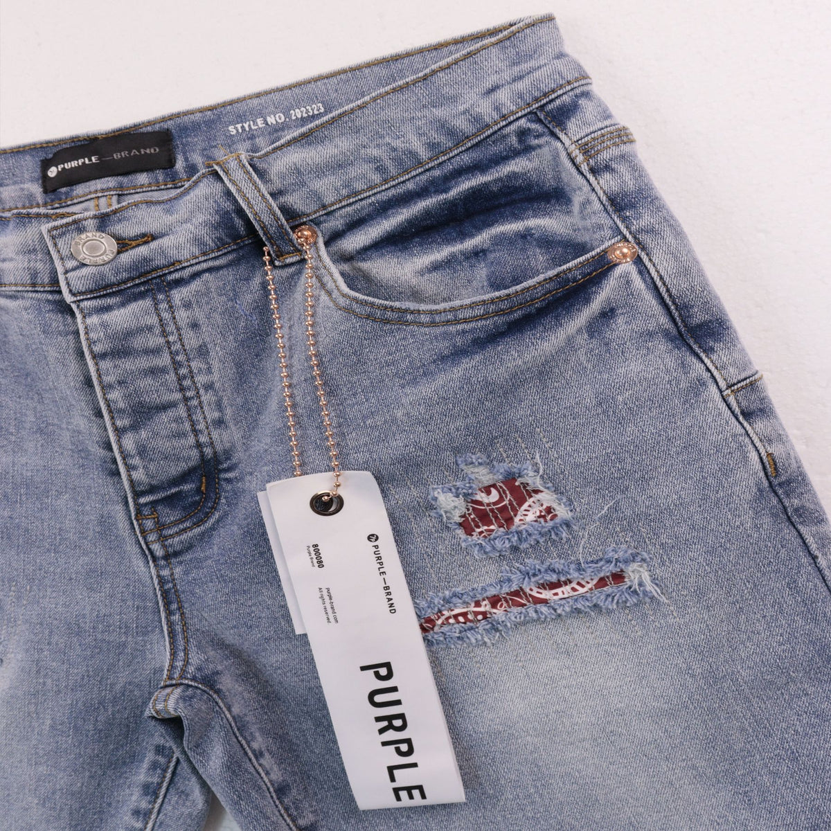 Purple Brand Distressed Patch Denim Shorts ¡ª front