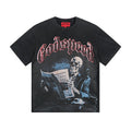 Godspeed Washed Black Skull Newspaper Graphic Short-Sleeve T-Shirt ¡ª hero