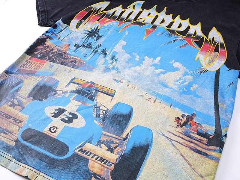 Godspeed Washed Black Racing Graphic T-Shirt ¡ª detail