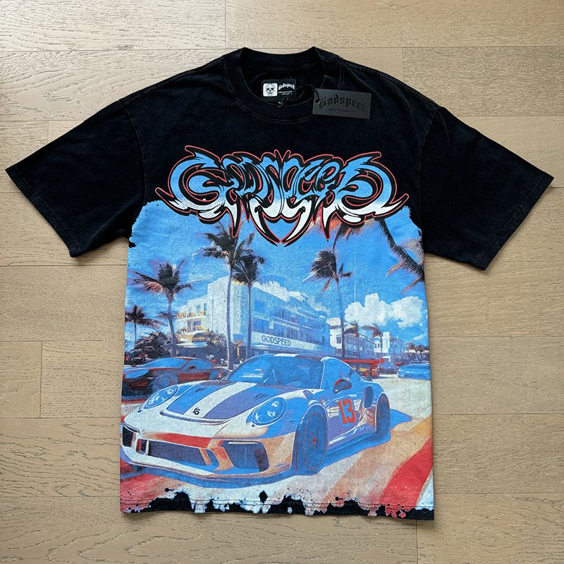Godspeed Washed Black Car & Eye Sun Graphic T-Shirt ¡ª front