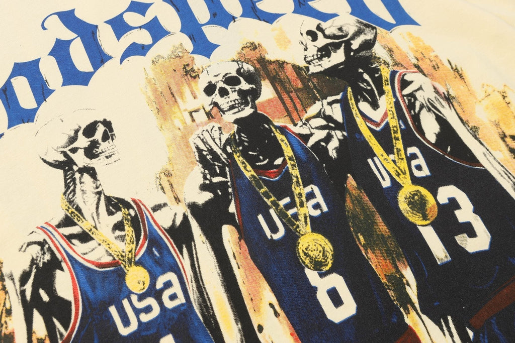 Godspeed Basketball Skeleton Graphic T-Shirt ¡ª detail