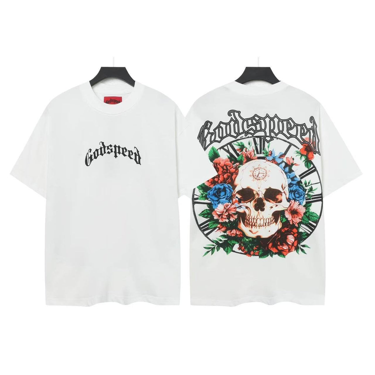 Godspeed Skull & Floral Graphic Short-Sleeve T-Shirt ¡ª front