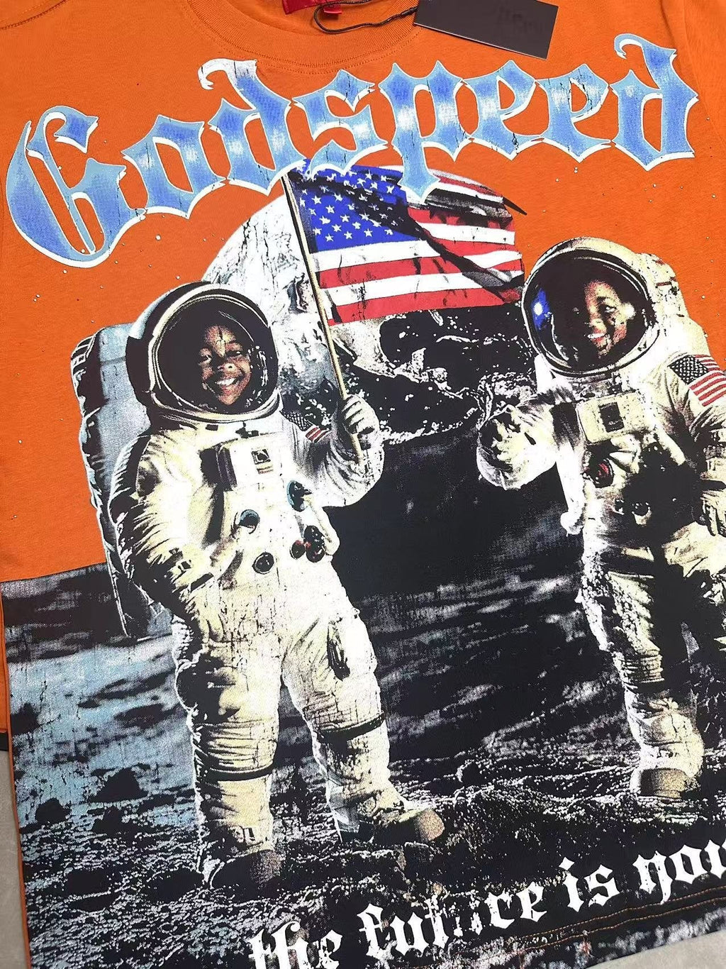 Godspeed Astronaut Flag Graphic T-Shirt - Orange ¡ª detail