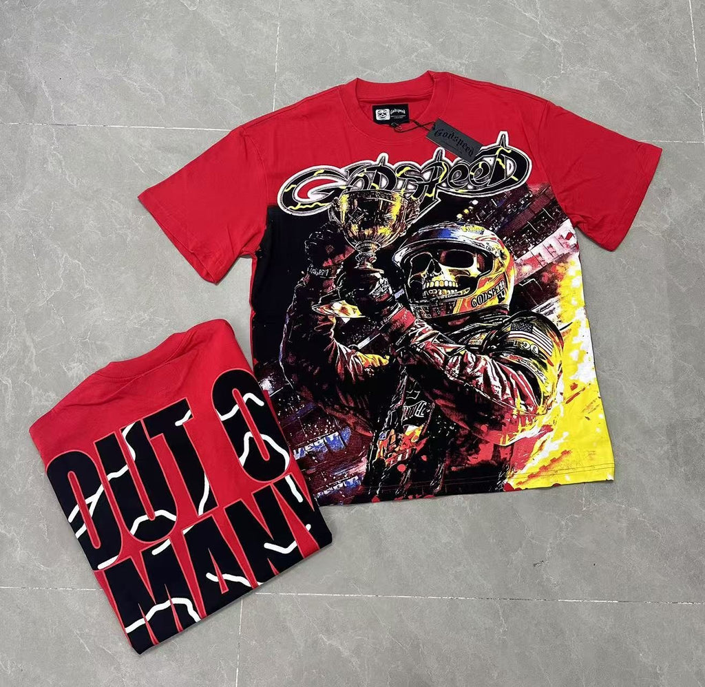 Godspeed Red Racing Skull Graphic T-Shirt ¡ª context