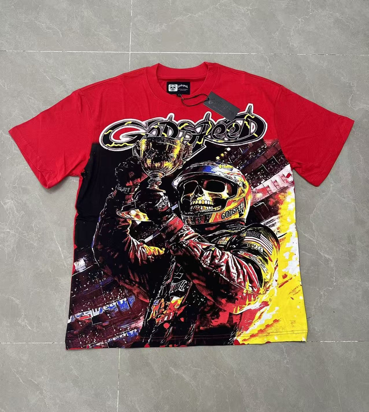 Godspeed Red Racing Skull Graphic T-Shirt ¡ª front