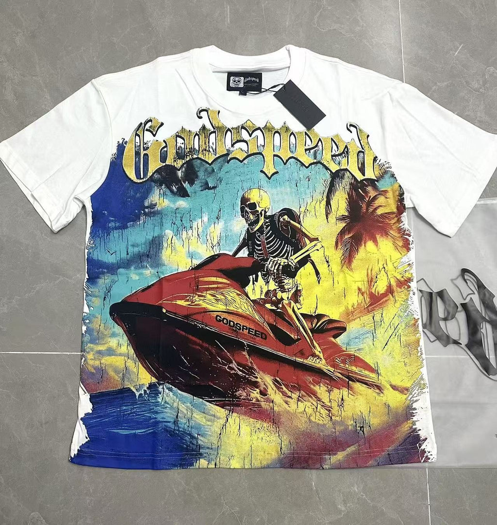 Godspeed Skeleton Jet-Ski Graphic T-Shirt ¡ª front