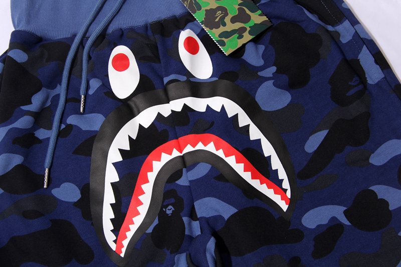 BAPE Shark Face Camouflage Drawstring Shorts ¡ª front