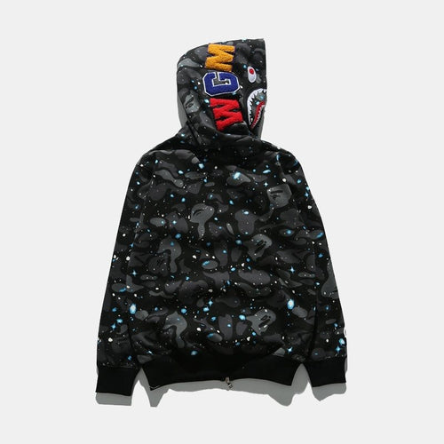 BAPE Black/Blue Tiger Shark Camo Zip Hoodie ¡ª back