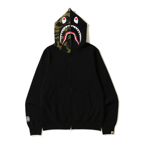 BAPE Black Camo Shark Face Zip Hoodie ¡ª front