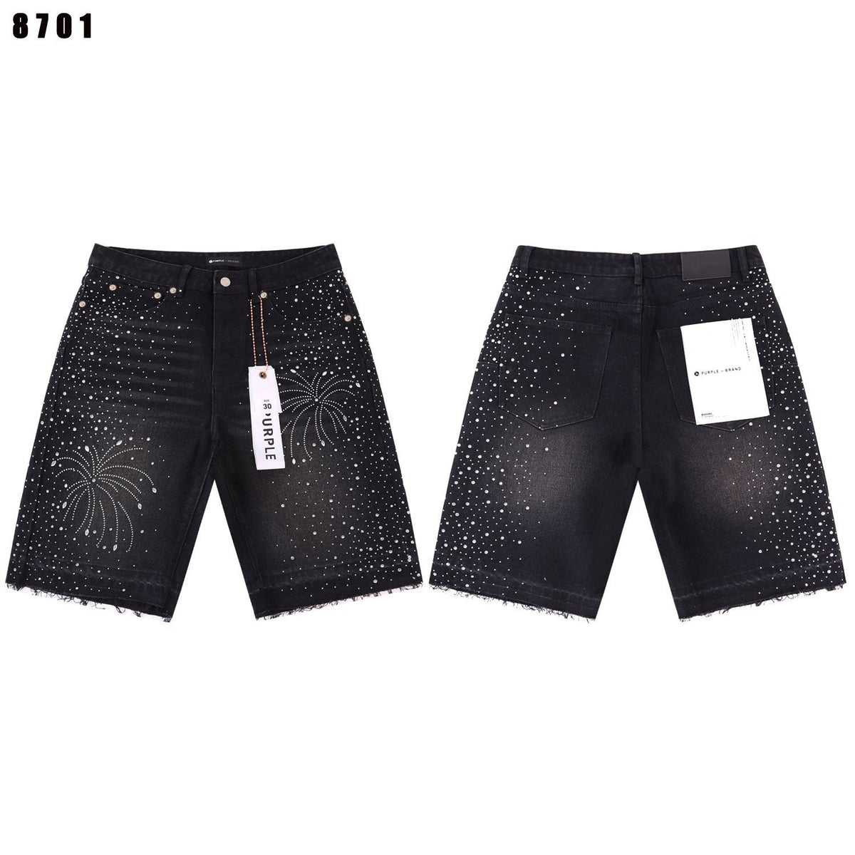 PURPLE Rhinestone Graphic Denim Shorts ¡ª front